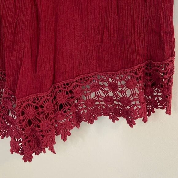 Forever 21 Women's V Neck Romper Jumpsuit Shorts 3/4 Sleeve Crochet Red Small - Picture 6 of 9